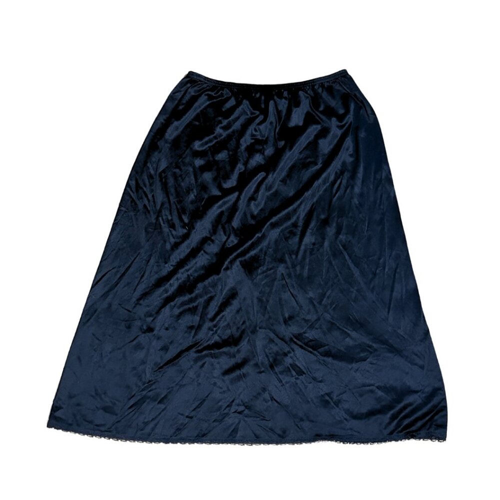 Vintage 90s Vanity Fair Black Slip Skirt with Back Slit